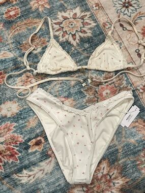 Bydee Bikini Set - Aphrodite Bikini Bottom and Top in Cream with Pink Accents